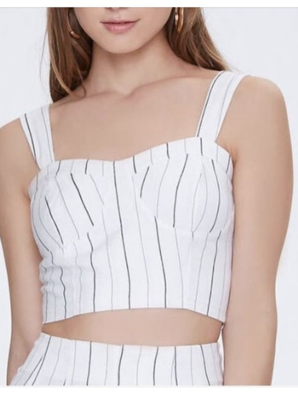 White black Linen Pinstripe Bustier Crop Top Forever 21 size M Festival European